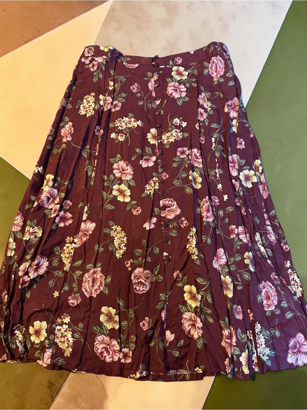 Sag Harbor Woman Burgundy Floral Button Front Maxi Skirt Plus Size 2X Rayon